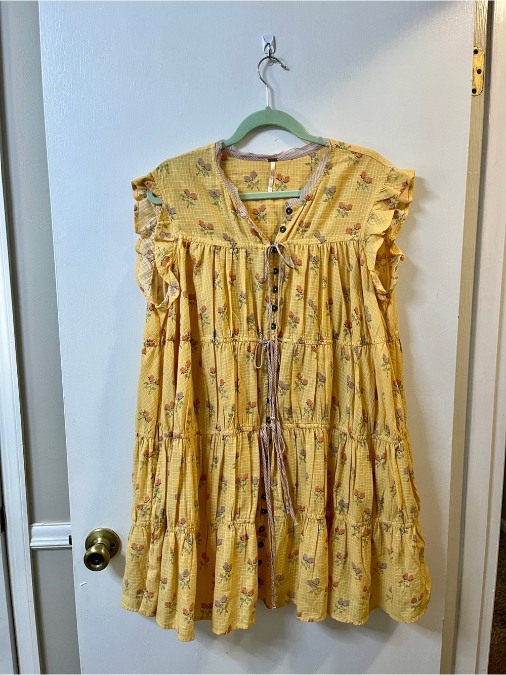 Free People Yellow Sundown Ditsy Print Tiered Ruffle Dress